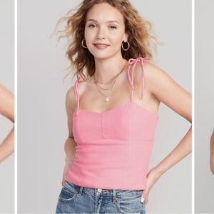 NWOT Old Navy Fitted Linen-Blend Tie-Shoulder Cropped Cami Top for Women